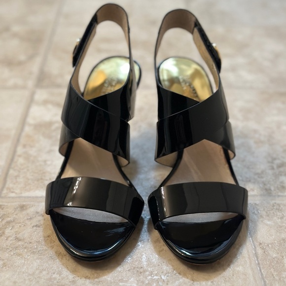 Michael Kors Joselle Open Toe Black Patent Heels - Picture 2 of 7